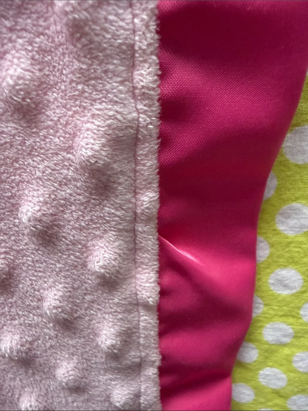 Pink Minky Dot Baby Blanket with Satin Ruffle Trim